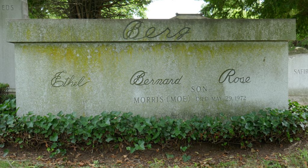 The family plot in Bnai Jeshurun Cemetery includes the inscription for Moe Berg, whose ashes were once interred there. Photo by Tomas Dinges